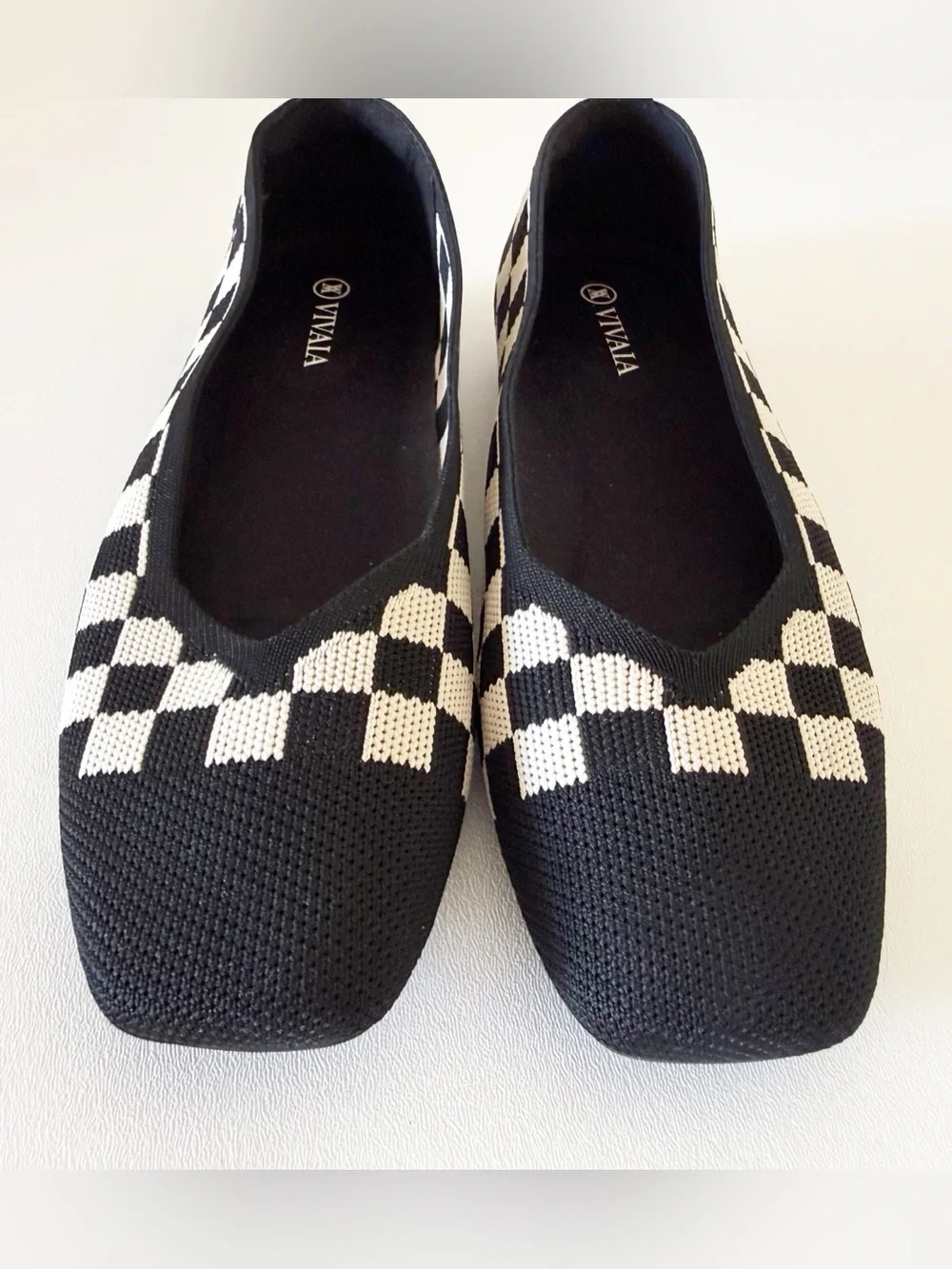 Vivaia Shoes Margot 2.0 Black & White Checker Knit Ballet Flats Chic Preppy 8